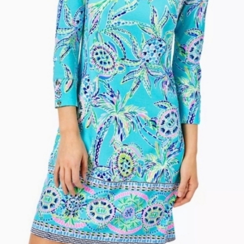 Lilly Pulitzer Turquoise Palm-Print Long Sleeve Dress - Picture 3 of 10